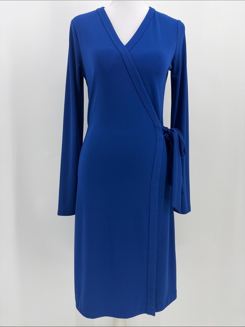 Lark & Ro Cobalt Blue Wrap Dress Tie Waist Long Sleeve Size Small